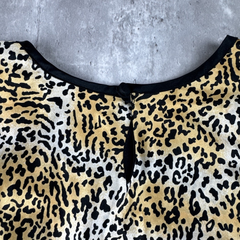 Vintage L.A. Intimates Dress Women's Medium Tan Leopard Satin A-lined 90s Grunge - Picture 3 of 8